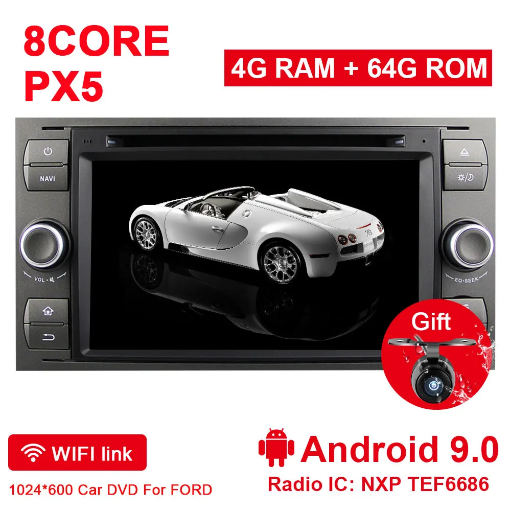 Eunavi 2 Din Android 9 4G 64G Автомобильный DVD для FORD S-Max Kuga Fusion Transit Fiesta Focus II gps мультимедийный плеер Радио стерео dsp - Цвет: Android 9.0 4G 64G
