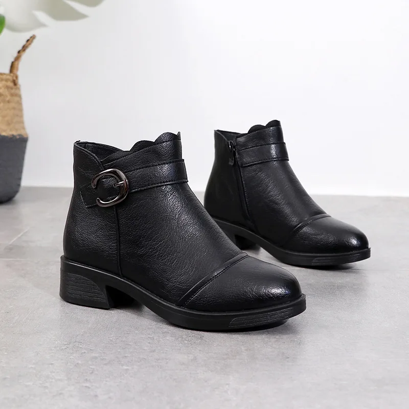 

NEW Fashion Soft Leather Women Ankle Boots High Heels Zipper Shoes Warm Fur Winter Boots for Women Plus Size rtg5