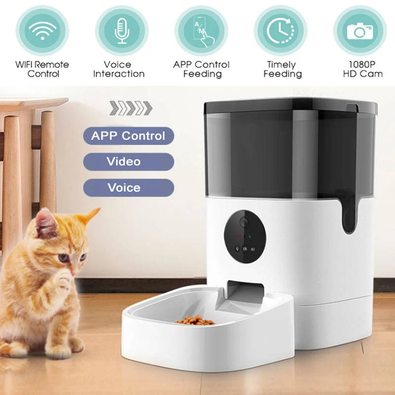 4L Cat автоматические кормушки белый Цвет с прозрачным видео голос Собака Смарт 2 4G