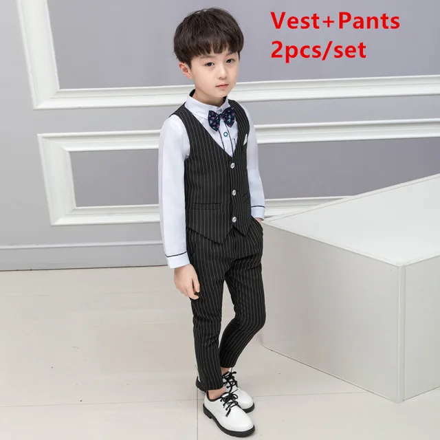 B black 2pcs Детские торжественные костюмы для мальчиков; нарядное платье для дня рождения, свадьбы; клетчатая рубашка в джентльменском стиле; жилет, жилет, брюки; одежда для детей; F188 - Цвет: B black 2pcs