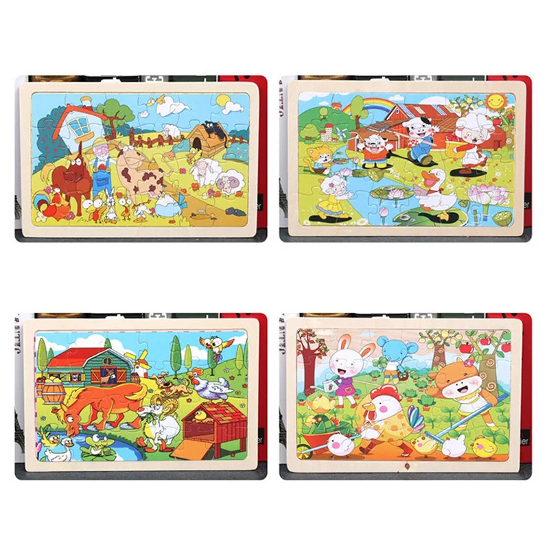 

Early Education Children's Toys Wooden Flat Surface Cute Cartoon Jigsaw Puzzle Card Baby Gift