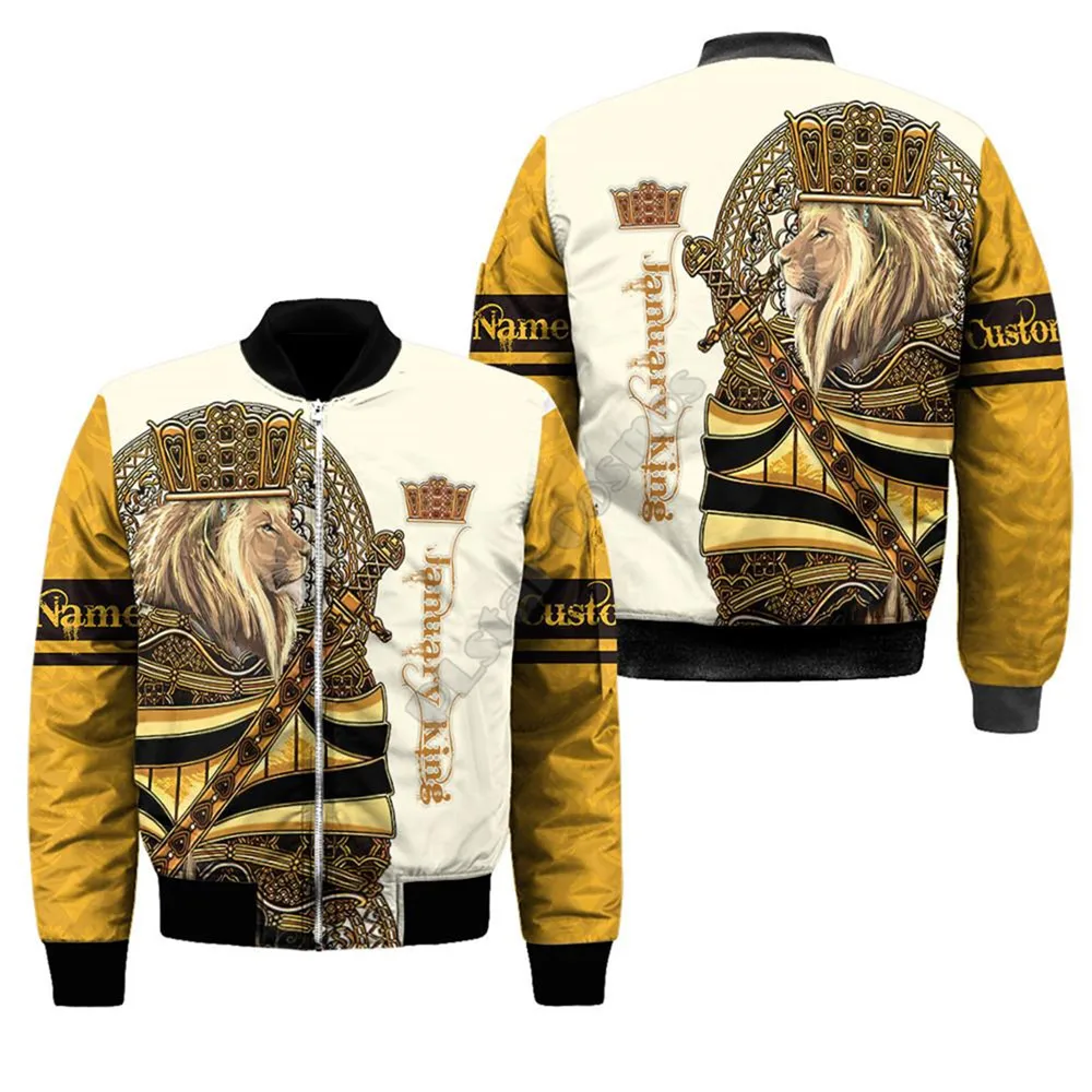 Custom name King Lion Bomber Jackets 3D Printed Flight Jacket Women For Men winter autumn warm zipper coat Choose your month 03