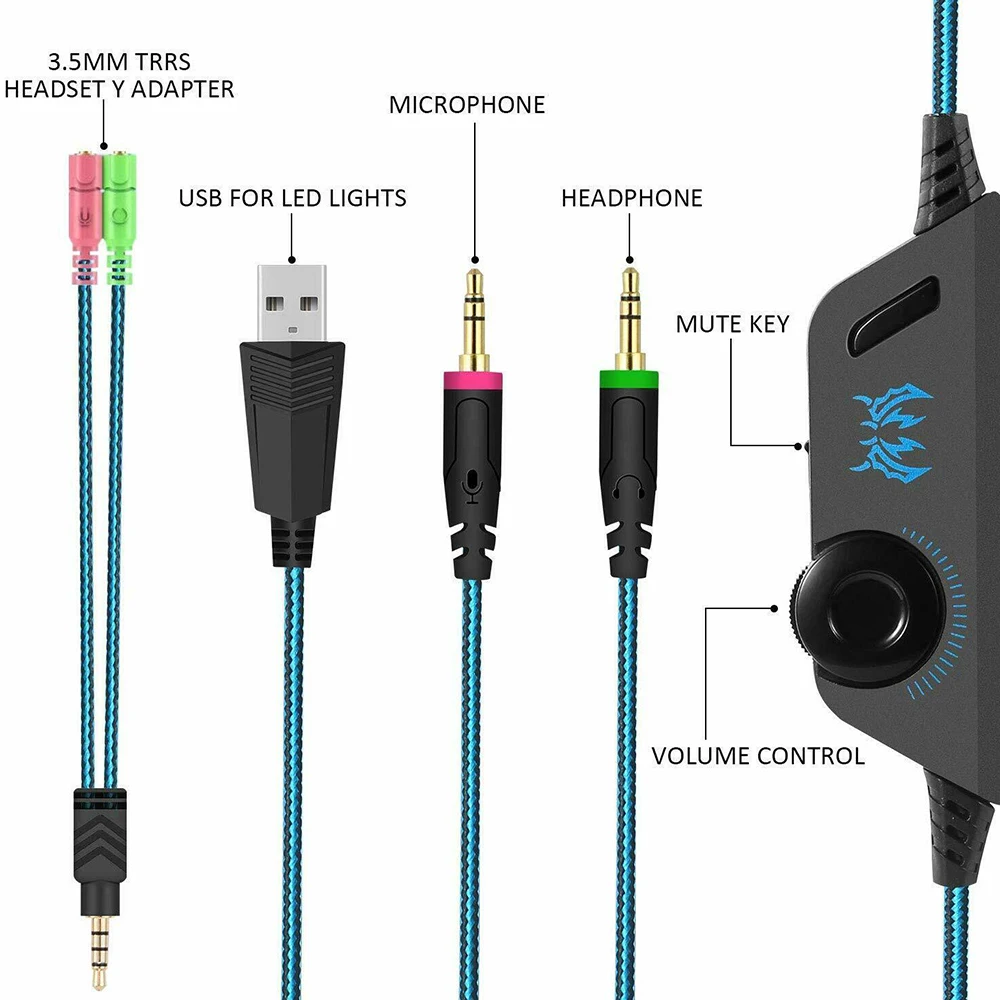 G2000 Gaming Headsets Big Headphones with Light Mic Stereo Earphones Deep Bass for PC Computer Gamer Laptop PS4 New X-BOX | Электроника