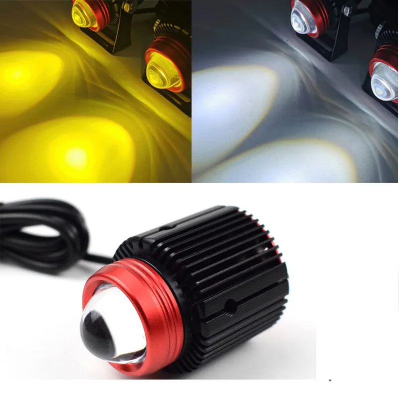 

LED Motorcycle Headlights Spotlights Dual Color High Low Beam Universal Auto Small Steel Cannon Lights Auxiliary Lamp Fog Lamp