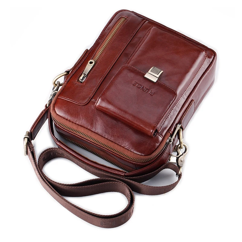 

PI UNCLE Brand Men's First Layer Leather Shoulder Messenger Bag Handbag Multifunctional Mobile Phone Bag