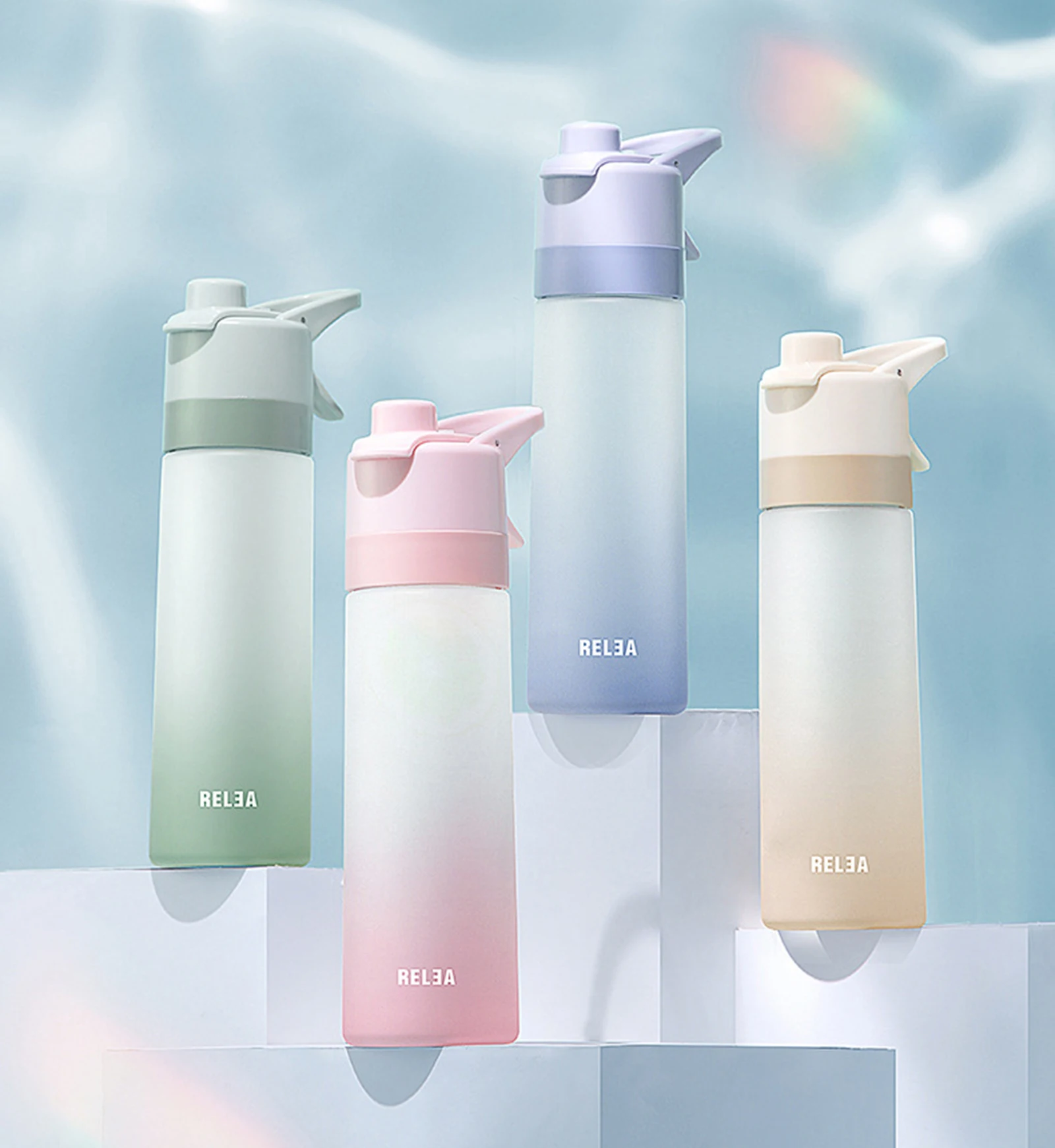 구매 스프레이 시원한 여름 스포츠 물병 휴대용 등산 야외 사이클링 자전거 셰이커 체육관 스포츠 병 선물 색상 단색 플라스틱