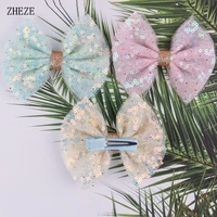 2pcslot 2022 new chic 4 lace hair bow clips for girls bling sequins hairpins children hair accessories boutique gift