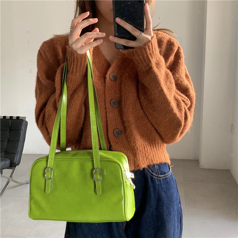 

Soft PU Leather Simple Shoulder Bag for Women Solid Color Large Capacity Ladies Casual Tote for Travel Bolsas Ladies Phone Purse