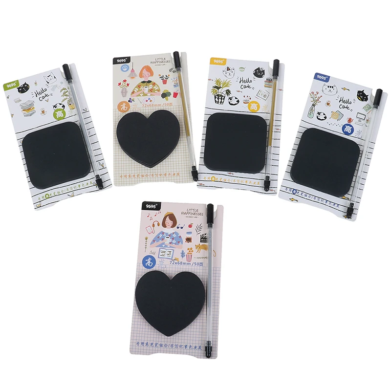 Black Color Sticky Notes With Fluorescent Pen Set 50 Sheets Creative Office Stationery Self-Adhesive Note Pads 2019 New |