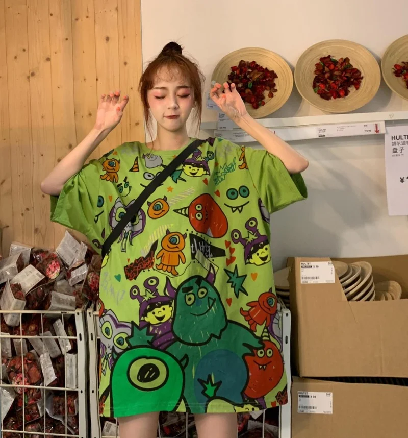 

Casual Harajuku Female tshirts Unisex Short Sleeve Graffiti Print T Shirt HipHop Summer T-shirt woman Tops streetwear women top