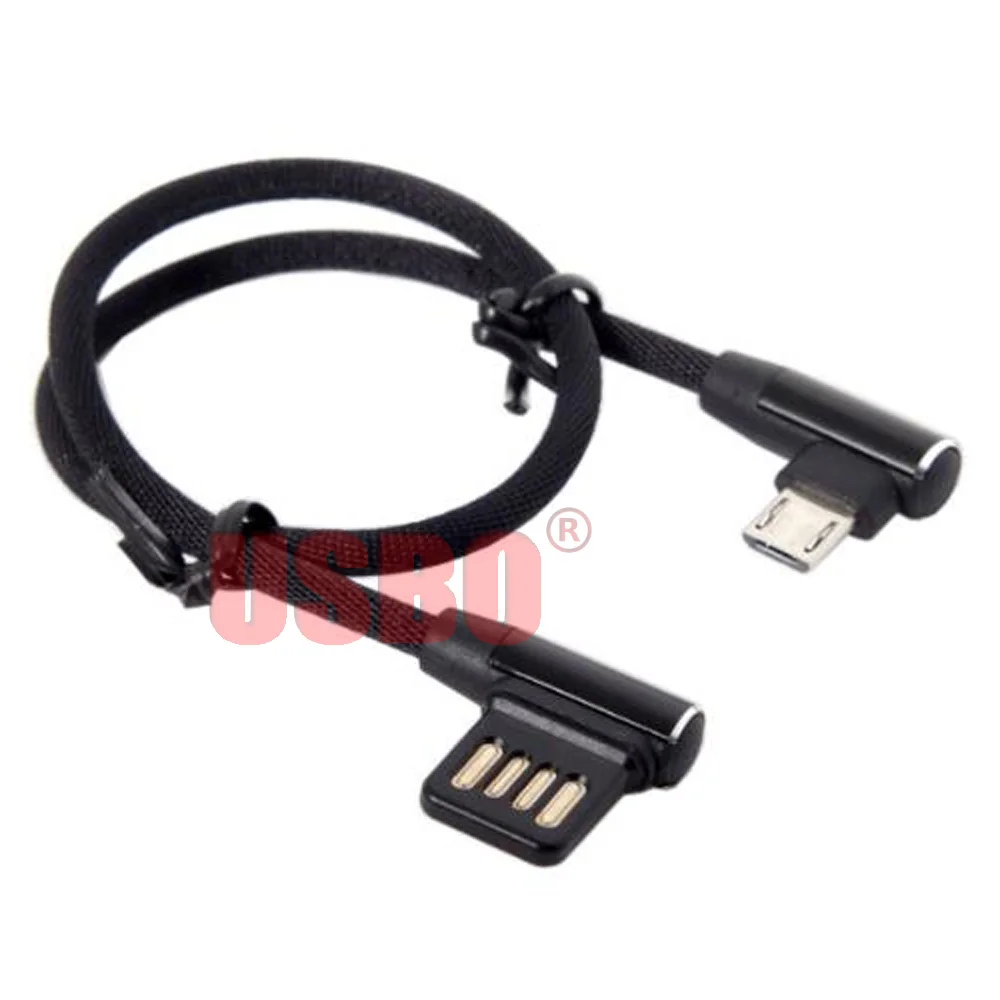 Поставка черный нейлоновый тканый Сетчатый Чехол 15 см двойной локоть микро USB к V8