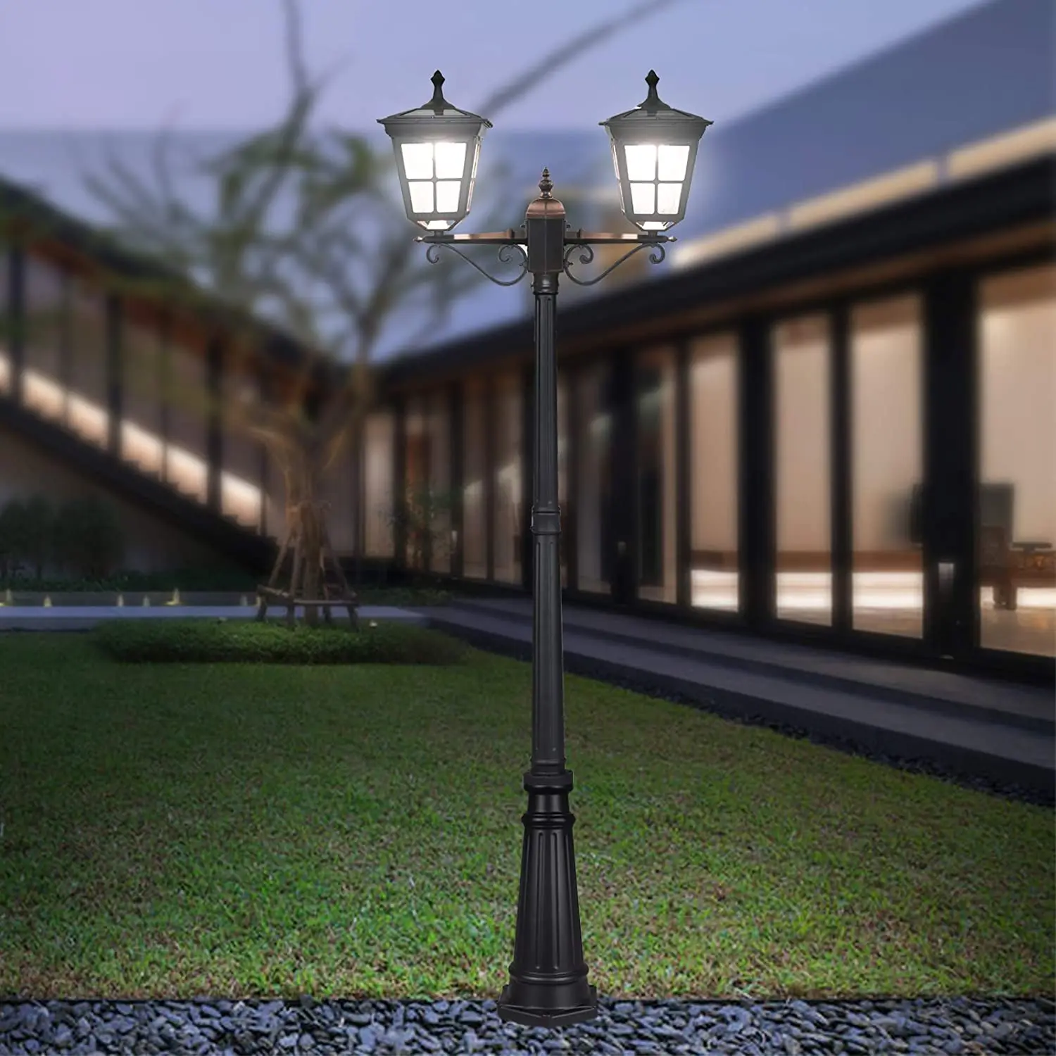 

LED Cast Aluminum Double Head Solar Lamp Post Light Street Light for Outdoor Landscape Pathway Driveway Street Patio Garden