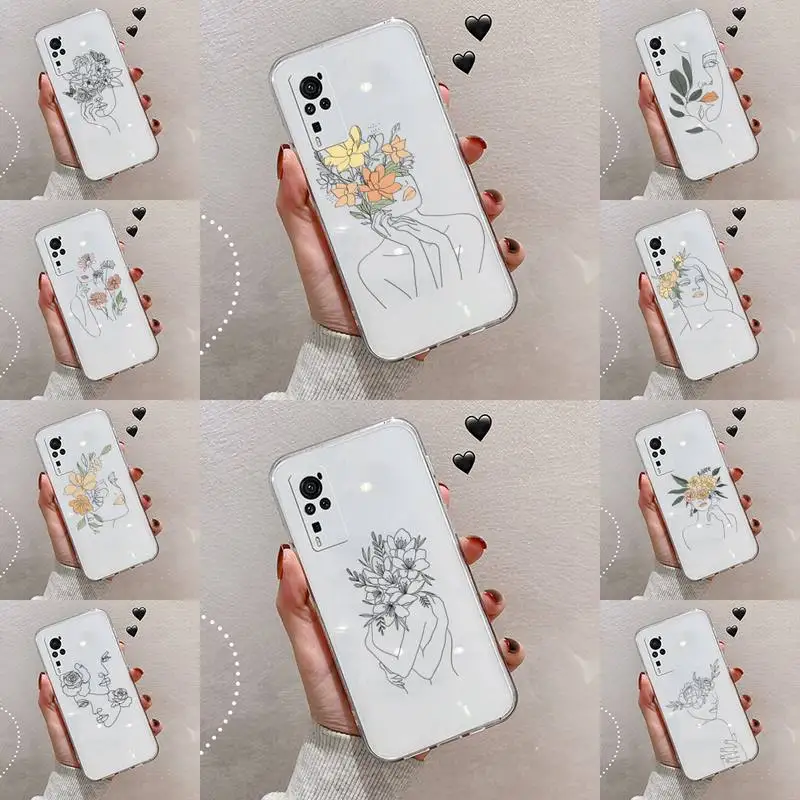 

Art line Retro Geometry leaves Phone Case Transparent For VIVO S 9 7 6 IQOO NEO 7 5 3 Z3 Z1 X E pro Soft TPU Clear Mobile bags