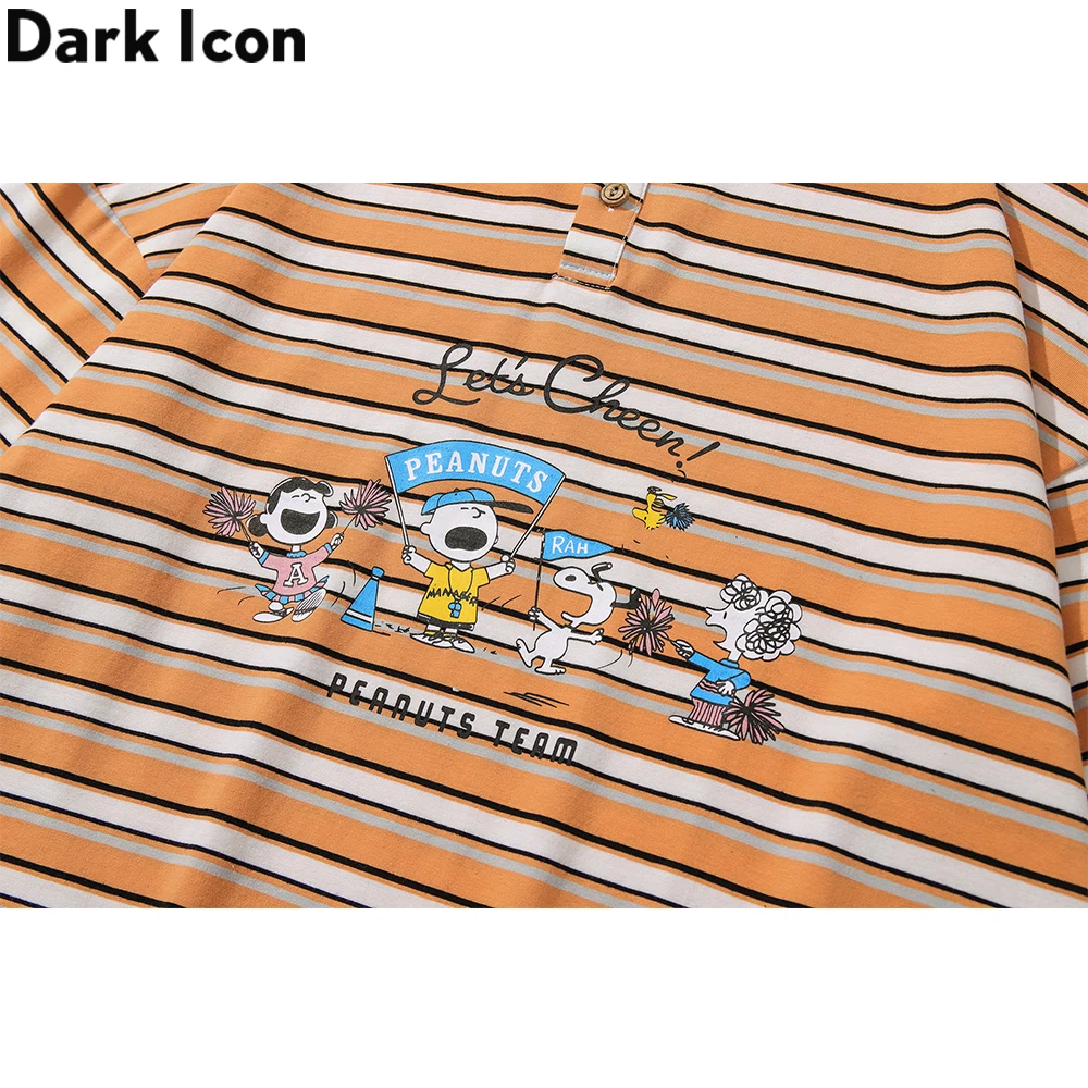 

Dark Icon Cartoon Printed Stripe Polo Shirt Men Women Turn-down Collar 2buttons Men's Polo Shirt Short Sleeve Man Clothing