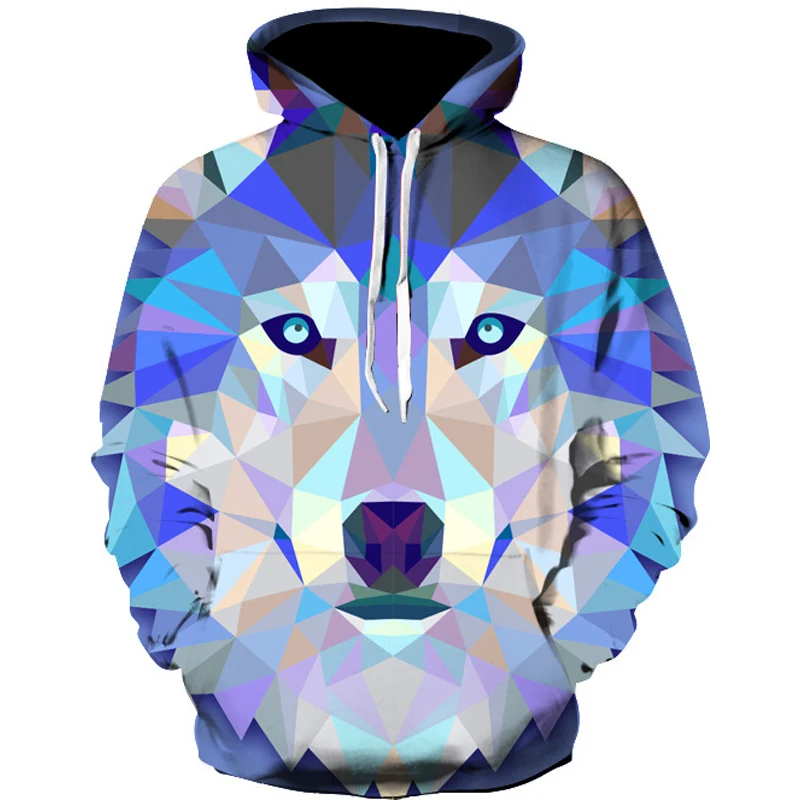 Мужские и женские толстовки с капюшоном спортивные костюмы 3D принтом волка в