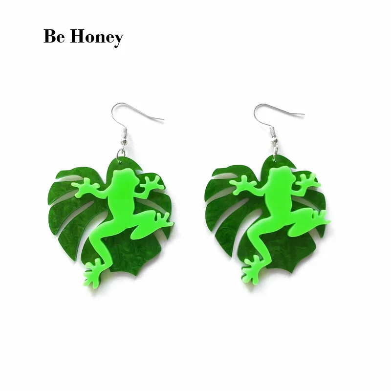 Модные темно-зеленые волнистые серьги-подвески для женщин с зеленым тропическим