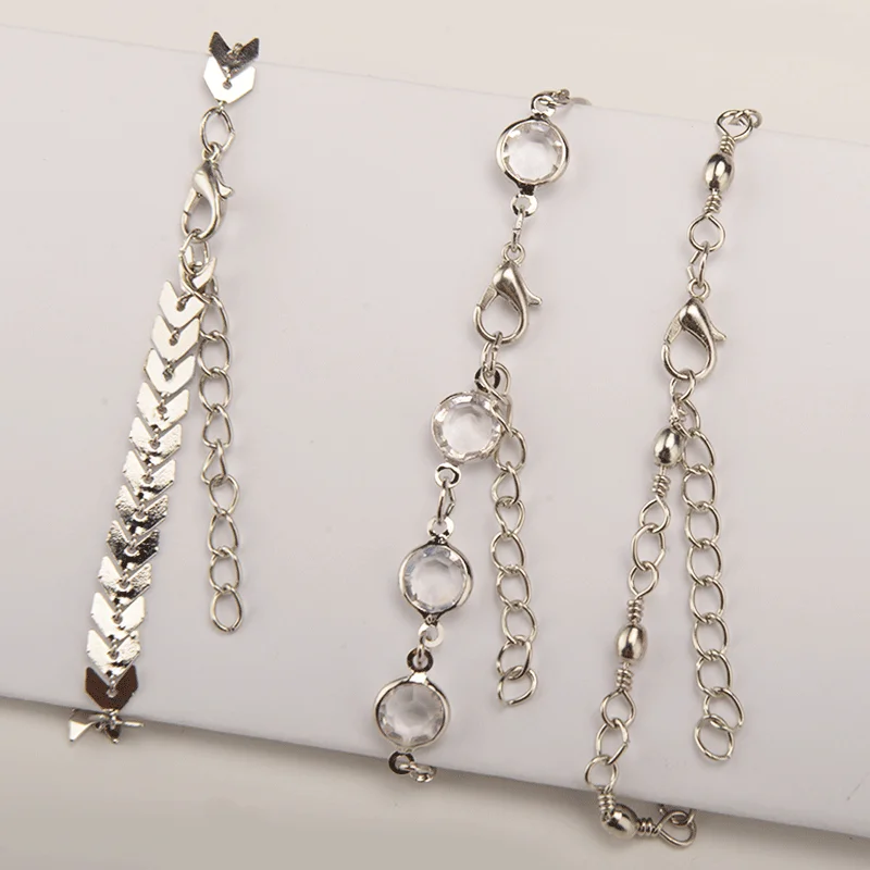 

36 pieces/lot Crystal Anklets Gold Silver Color Arrow Sequins Beads Chain Ankle Bracelet Set For Women Barefoot Sandals Jewelry