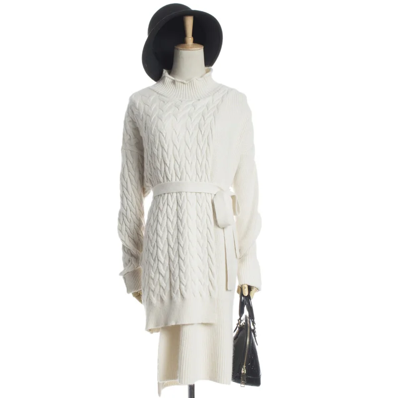 

BELIARST 100% Pure Wool Ladies Half High neck Pullover Casual Knitted Long Sweater Autumn / Winter Oversized Tops Female Jacket