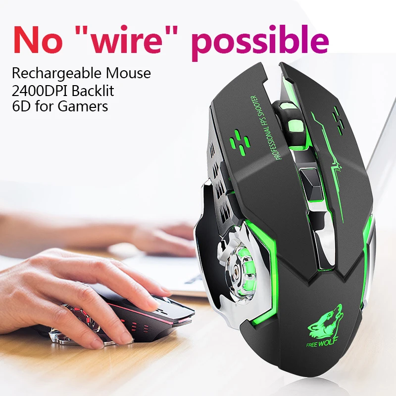 Wireless Rechargeable Gaming Mouse Mechanical Mouse Gamer with Baklit 6D 2400DPI for PC Gaming Computers  PC Accessories