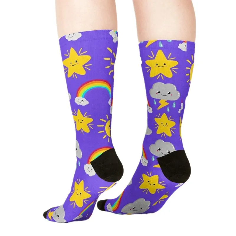 

2021 Women's socks kawaii White Leaves on Navy Printed Socks Women harajuku Happy Funny Novelty cute girl gift Socks for women