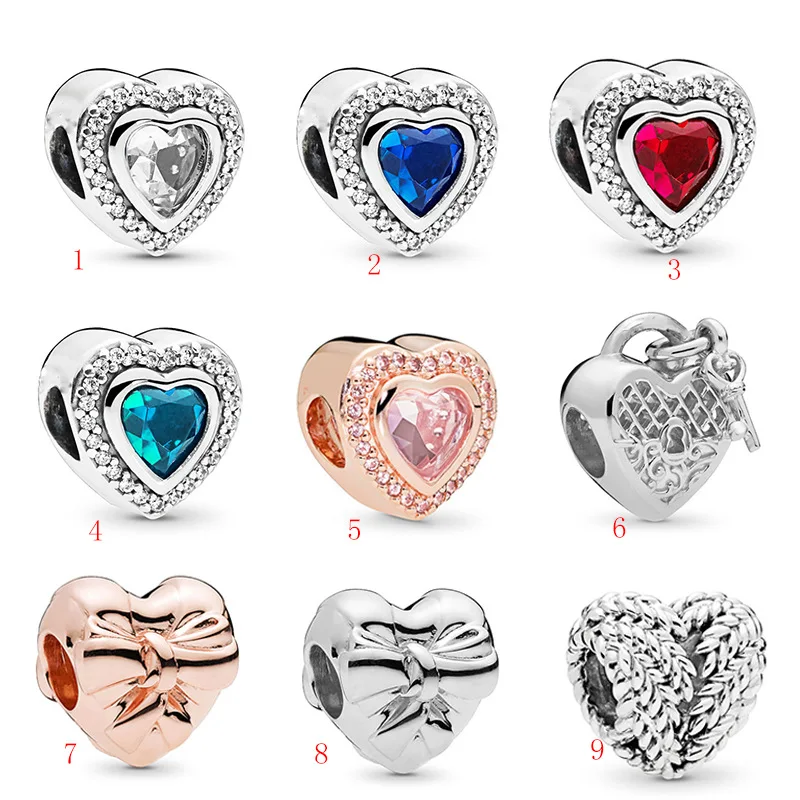 

Gold Silver Color Crystal Alloy Heart Beads Fit Beads Original Pandora Charms Bracelet Women