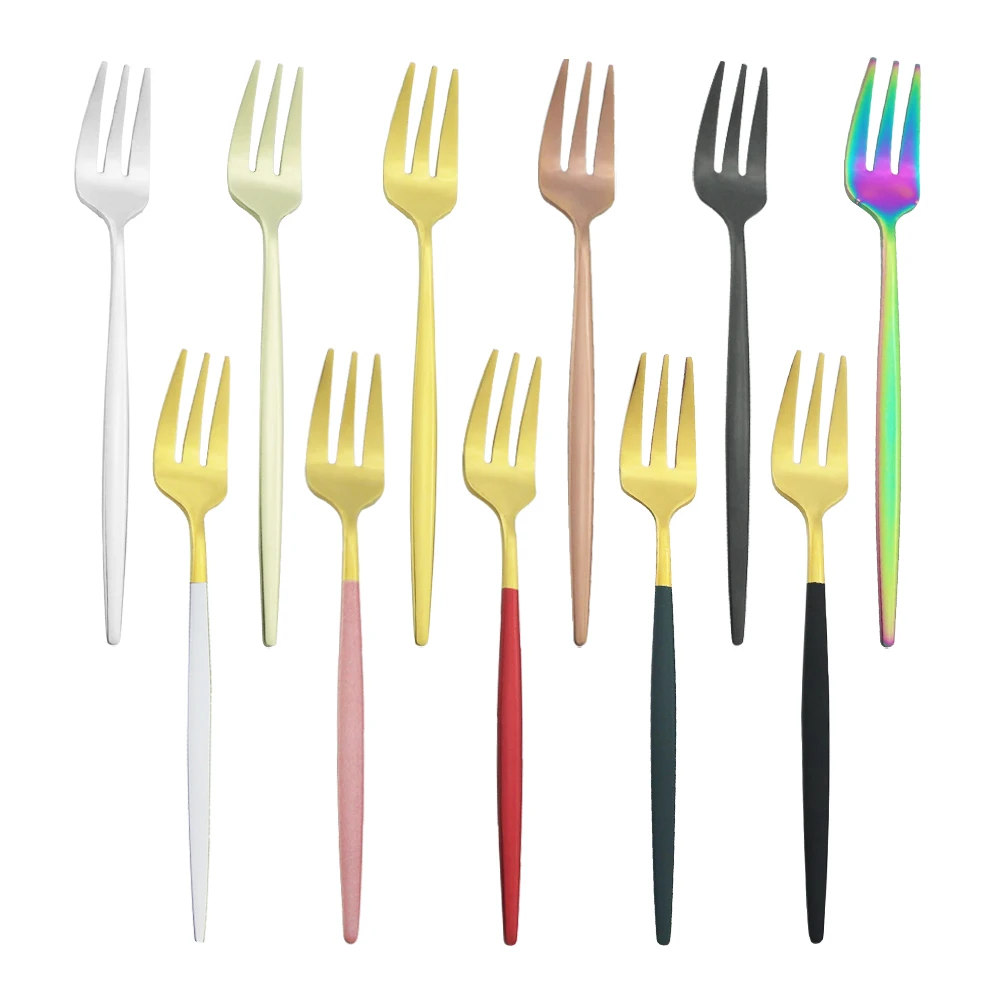 Набор из 6 цветных вилок для чая, кексов и закусок из матовой нержавеющей стали для столовых приборов, посуды и серебра для десертов и фруктов.