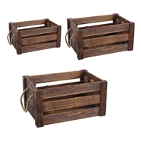 creative household wooden rectangular storage basket with rope handle vintage rustic hollow out organizer bin box crates home