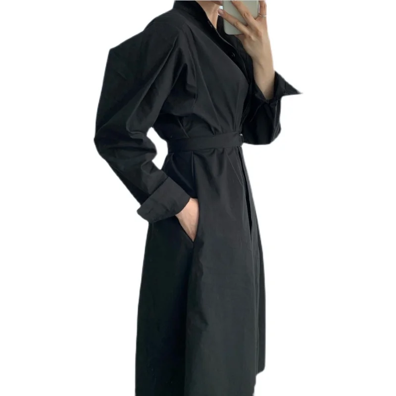 

Korean Style Chic Early Spring New Waist-Tight Slimming Retro French Style Temperament Overknee Dress Stand Collar Windbreaker