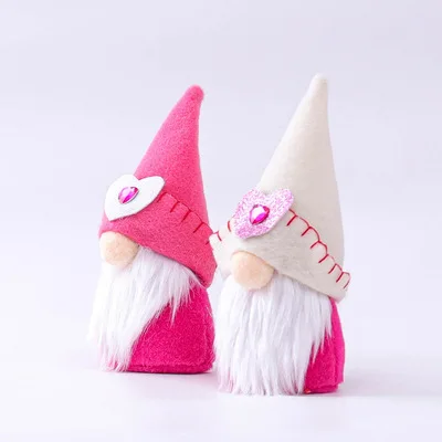 

Valentine\u2019s Day Gnome Decoration, Nordic Swedish Tomte Elf Doll with Heart Rhinestone