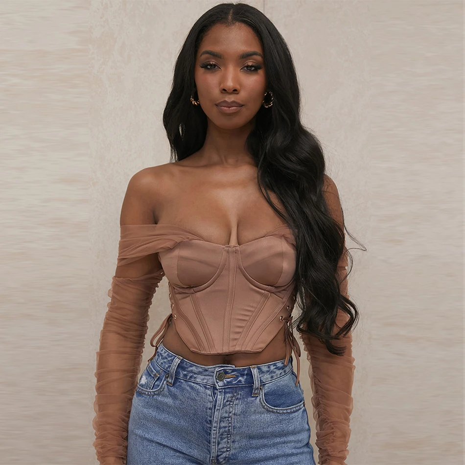 

Adyce 2021 New Summer Fashion Off Shoulder Women 's Tops Sexy Long Sleeve Lace Elegant Club Party Outwear Casual Shirts Tops