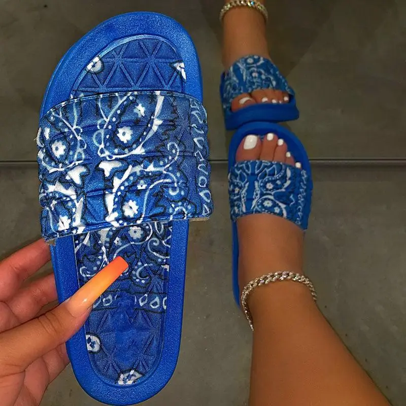 

2021 Sandals Women Summer Shoes Fashion Print Slide Sandals Ladies Slip on Flat Beach Shoes Sandles Femme Sandalias Mujer