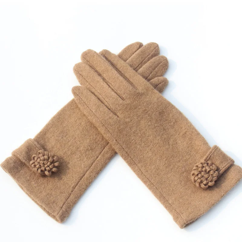 S62 Khaki Модные элегантные женские шерстяные вязаные перчатки с вышивкой и сенсорным экраном зимние женские теплые кашемировые перчатки с - Цвет: S62 Khaki