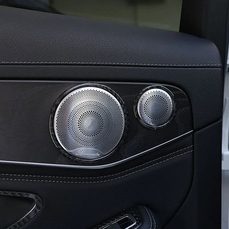 

Real Carbon Fiber Car Door Speaker Ring 3D Interior Sticker Accessories For Mercedes Benz C Class W205 C180 2016-2019