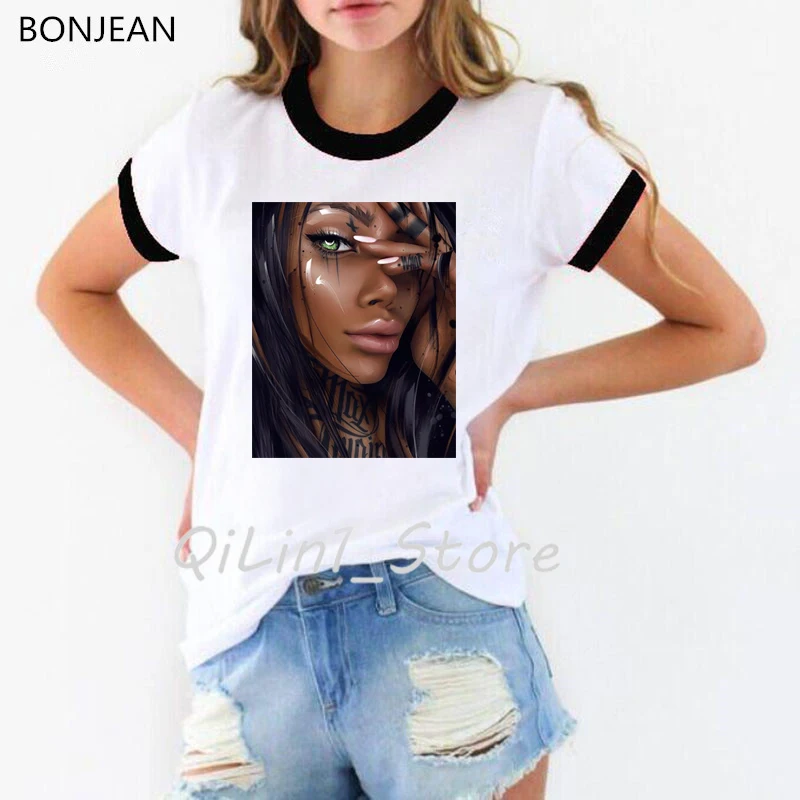 Melanin Poppin' для женщин Футболка femme harajuku Melanin Poppin рубашка vogue черная футболка с принтом для девочек летние топы одежда tumblr