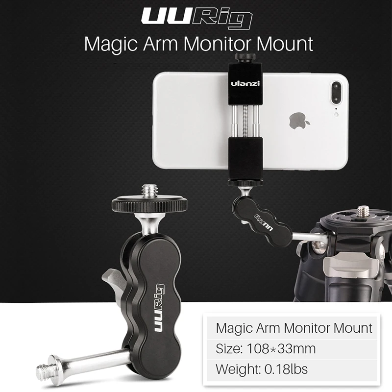 UURIG R002 Magic Arm Mount CNC Maching двойная шаровая Головка с винтом 1/4 ''для телефона