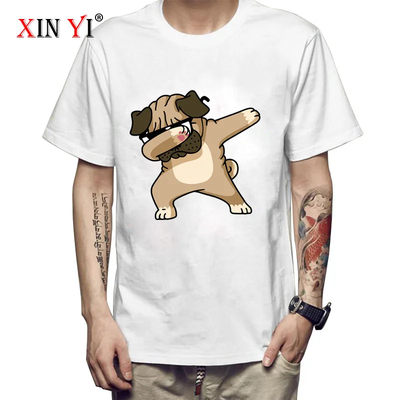 Футболка XIN YI мужская с принтом мопса 100% хлопок Повседневная Свободная рубашка