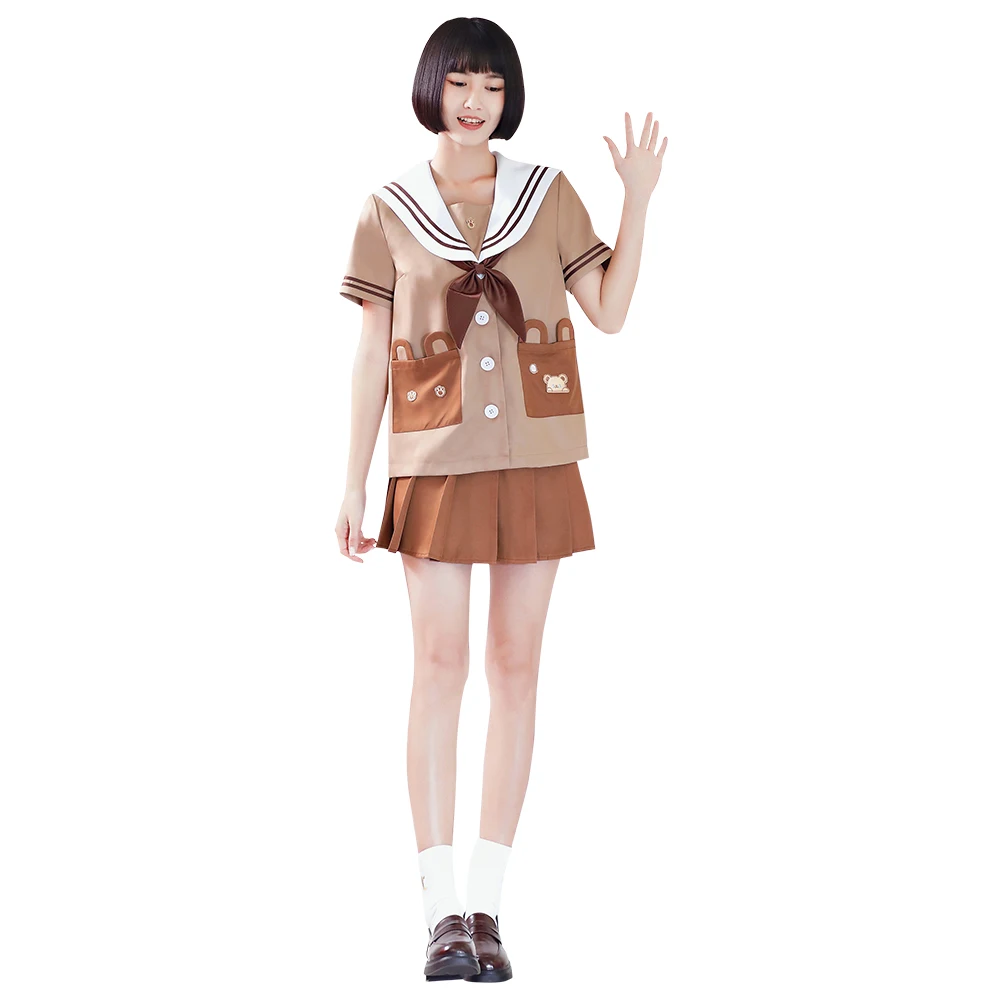 

Japanese Harajuku Girl Navy Collar Sailor Suit Skirt Outfits Short Sleeve JK Uniform Dress College Student Dresses