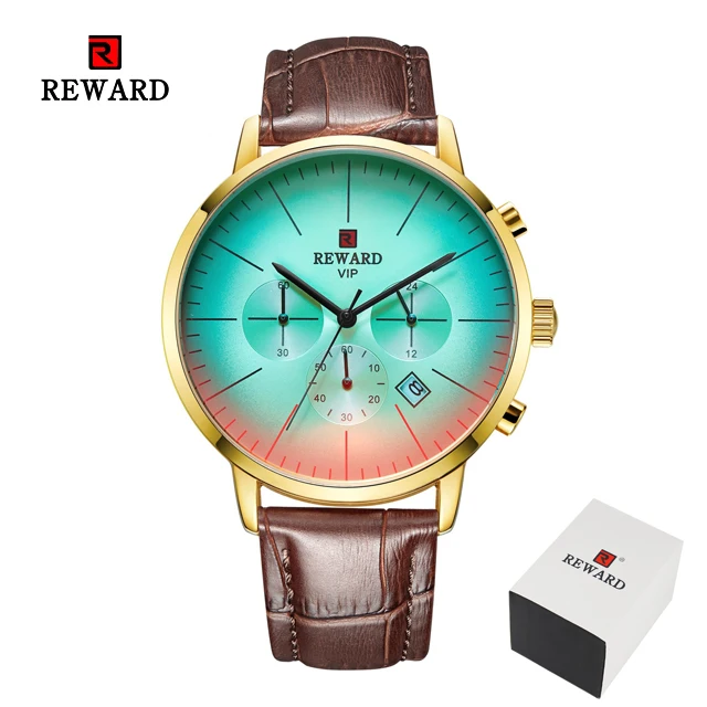 Leather Gold Box Новинка, Модные Цветные часы с ярким стеклом для мужчин, топ класса люкс, Брендовые мужские часы с хронографом из нержавеющей стали, деловые часы, мужские наручные часы - Цвет: Leather Gold Box