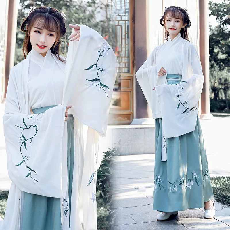 

Hanfu Women Dress Chinese Traditional Clothing Leaf Floral Folk Dance Costume Set Lady Ancient Oriental Cosplay Two Pieces Sets