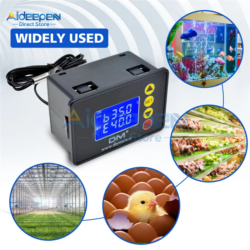 1.37 inch AC 110-220V DC 12V 24V LCD Digital Display Microcomputer Temperature Controller With NTC 10K Waterproof Sensor Probe |