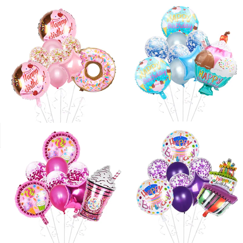 

1set Donut Ice Cream Star Foil Balloons Candy Cake Baby Shower Happy Birthday Party Decorations Supplies Helium Globos Kids Love