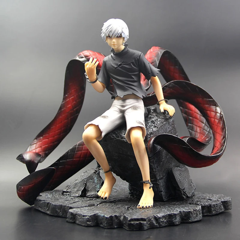 

25cm Tokyo Ghoul Ken Kaneki Anime Action Figure Two-headed Jin Muken Sitting Posture PVC Collection Model Dolls Toys for Gifts