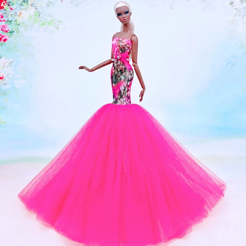 

1PC Dress For Barbie Doll Princess Clothes Trailing Wedding Bride Marriage Dress Fantasy Toys Accessories