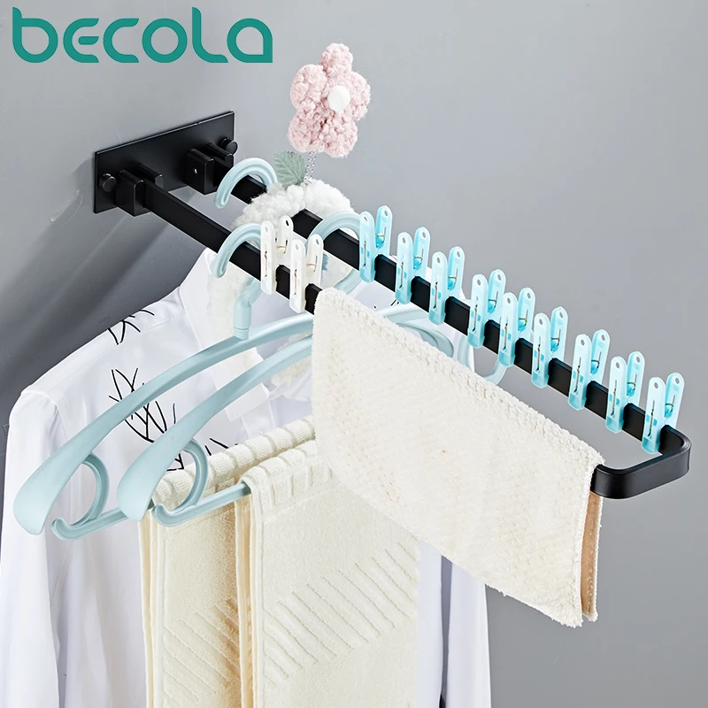 

Aluminum Clothes Hanger Clothes Hook Clothesline Folding Drying Rack Wall Mounted Telescopic Clothes Rack Indoor And Outdoor