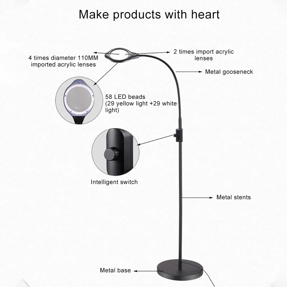 MAMEN гибкий 2X 4X светодиодный увеличительное стекло торшер лупа USB для чтения