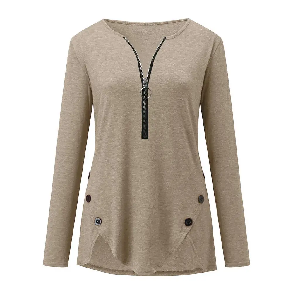 

Women Casual Tunic Top Long Sleeve O Neck Zipper Button Side Top Loose-fitting Tunic Tops Well-made Soft Touch