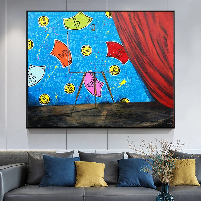 Минималистичная современная абстрактная красочная Картина на холсте с монетами