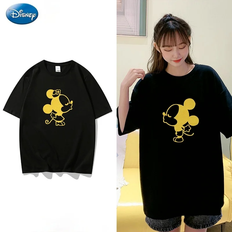 

Disney summer trendy couple loose base shirt gold Mickey series print casual fashion cotton short-sleeved T-shirt