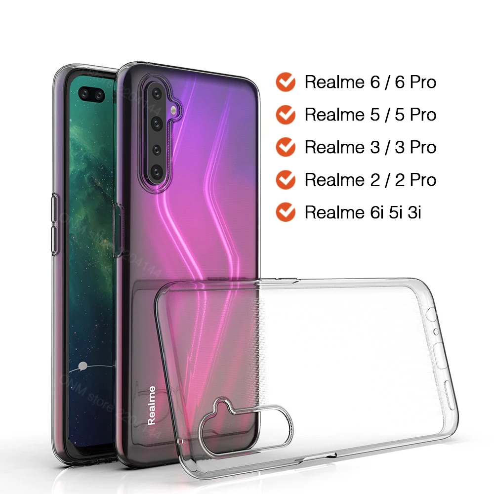 Чехол Realme 6 5 3 Pro TPU силиконовый прозрачный чехол Бампер Мягкий для 6i 5i 3i 5S X50m X50 XT X2 C1