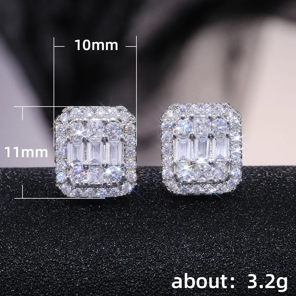 

Luxury S925 Silver Plated Square Stud Earrings Full Paved Shiny Crystal Zircon Ear Stud For Women Exquisite Jewelry Gift B4D500